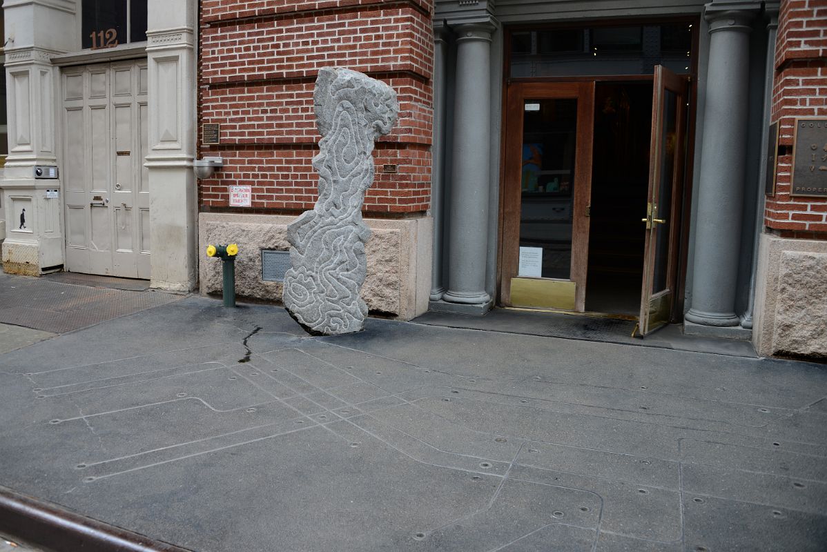 14-2 Subway Map Floating On A NY Sidewalk By Francoise Schein 1986 And Tulip Sculpture By Kenichi Hiratsuka At 110 Greene St South of Prince St In SoHo New York City